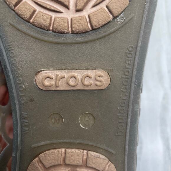 Crocs Women's Tan Smoked Jelly Rubber Peep Toe Adrina Flats Size 8 - Picture 3 of 10